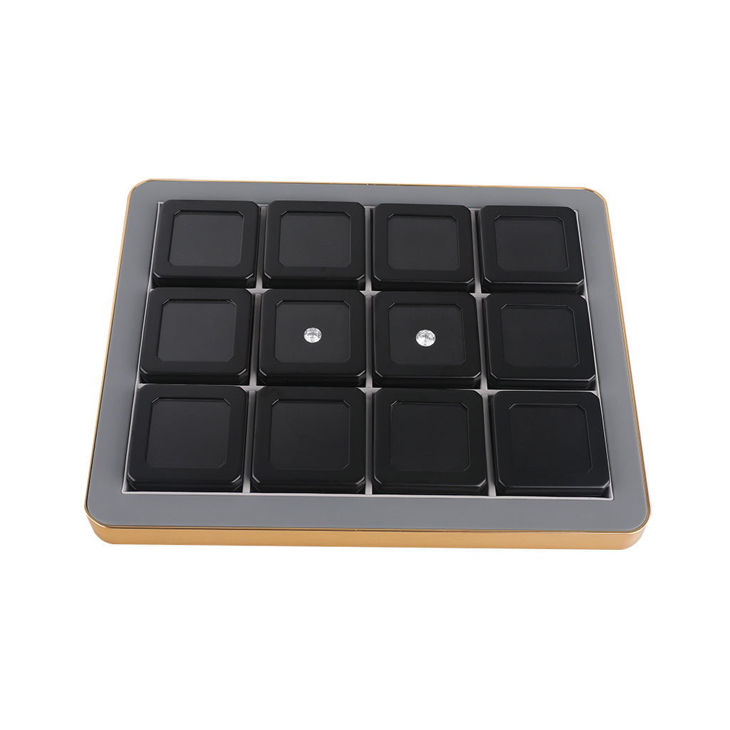 Deluxe Diamond Display Box Set - Luxury Tray with 12 Metal Boxes for Gemstone & Jewelry Display DK21664-12G