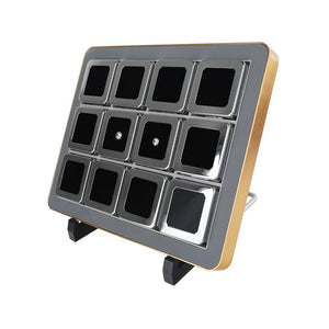 Deluxe Diamond Display Box Set - Luxury Tray with 12 Metal Boxes for Gemstone & Jewelry Display DK21664-12G