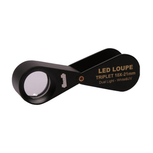 DK09107S - Diamond Loupe illuminated LED & UV Triplet 10x 16mm Black - GemTrue