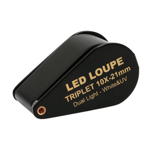 DK09107S - Diamond Loupe illuminated LED & UV Triplet 10x 16mm Black - GemTrue