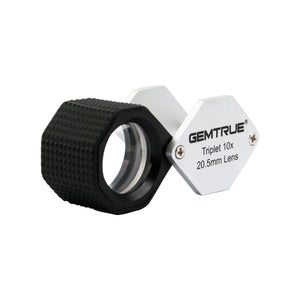 DK18001 - Diamond Loupe 20.5mm 10x Triplet Loupes with Rubber-grip Silver & Black - GemTrue