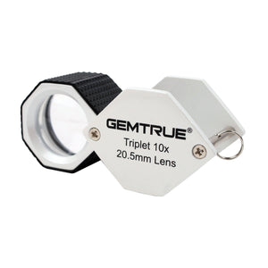 DK18004 - Diamond Loupes 20.5mm 10x Triplet Loupes with Rubber-grip Pearl & Black - GemTrue