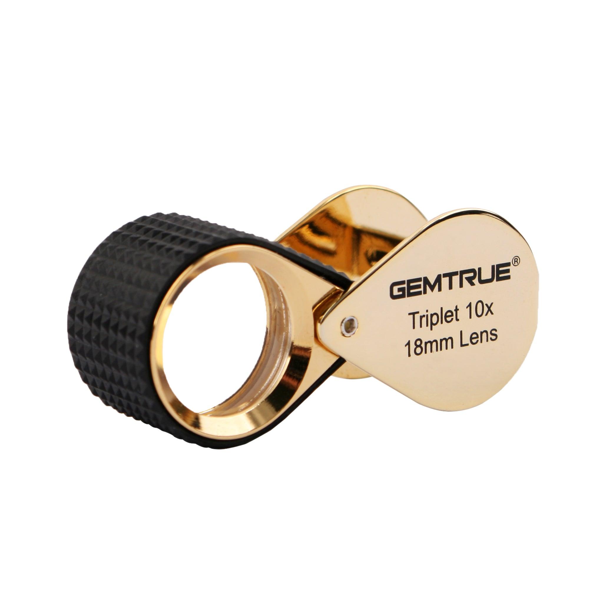 Jewelers Loupe Triplet 10X Black Rubber Grip & Gold Case 18mm with Leather  Case